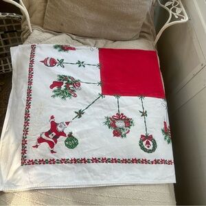 Vintage Mid century 1950s Christmas Santa Tablecloth